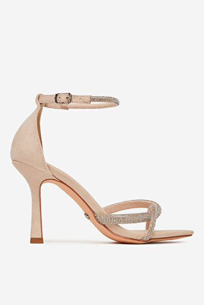 DeeZee Γυναικεία ψηλοτάκουνα πέδιλα με χαμηλό τακούνι, μπεζ στιλέτο 38