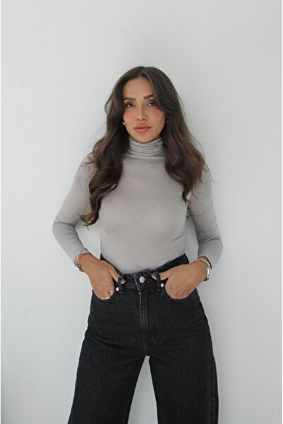 Havoş Stone Color High Neck Transparent Blouse