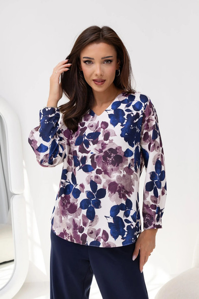UniqueStore.ro Bluză elegantă cu imprimeu floral în nuanțe de albastru și violet