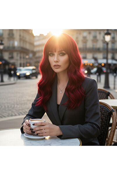 Ethab Ticaret Wavy Short Perched Fiber Sen Wig / Red