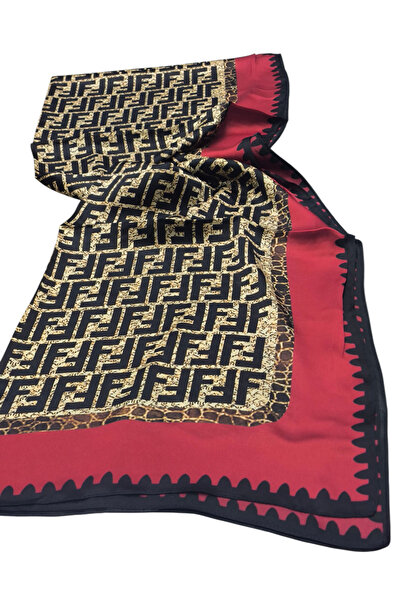 PİRAMİT شال حرير فوال من F DESEN باللون الأسود العنابي