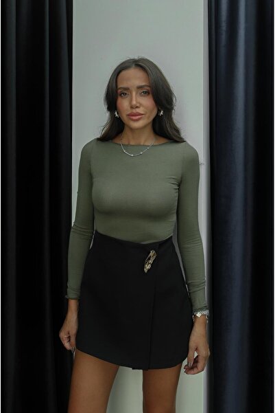 Havoş Khaki průsvitná halenka s lodičkovým výstřihem