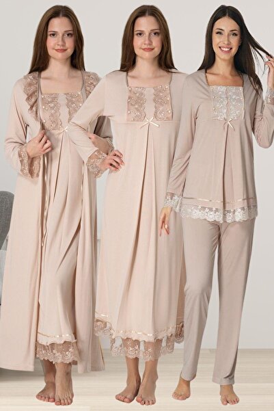 by İGP Pregnant Women's Maternity Dressing Gown Pajamas and Nightgown Set 4 Piece Set