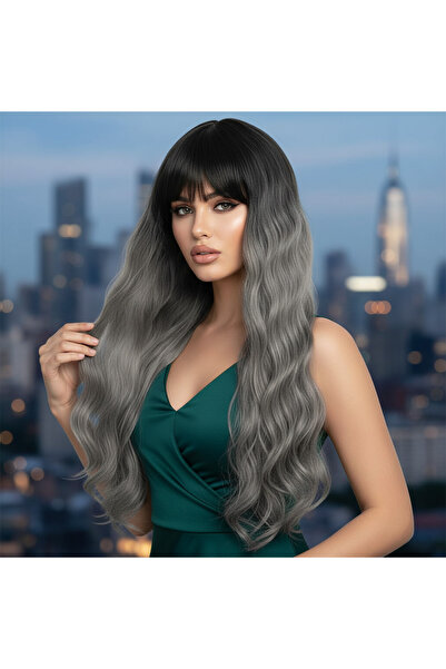Bucuks Perçemli Long Water Wave Fiber Sen Wig / Black / Gray Ombre