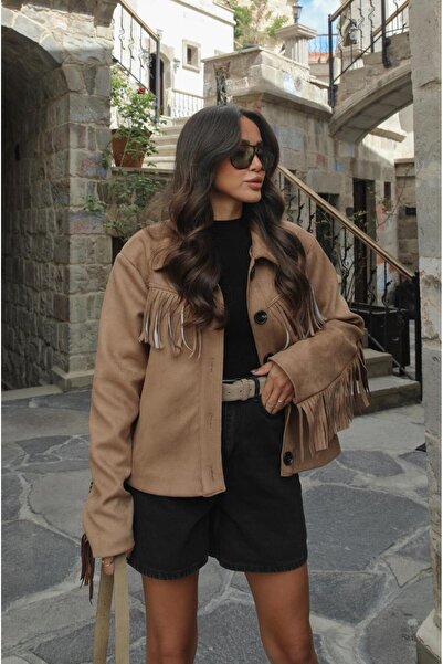 Havoş Világosbarna bojtos részletekkel ellátott velúrkabát