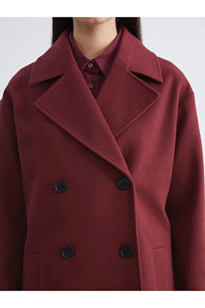 LC Waikiki Lcw Modest Burgundy Jacket Collar Women's Cashmere Coat