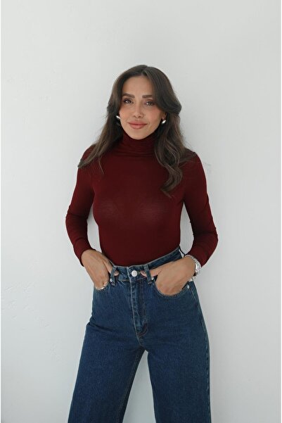 Havoş Burgundy High Neck Transparent Blouse