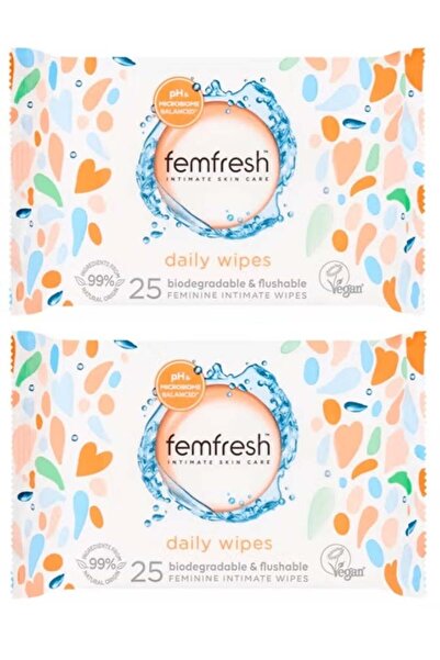 Femfresh مجموعة من قطعتين مناديل منعشة وملطفة للعناية بالبشرة الحساسة، 50 منديل