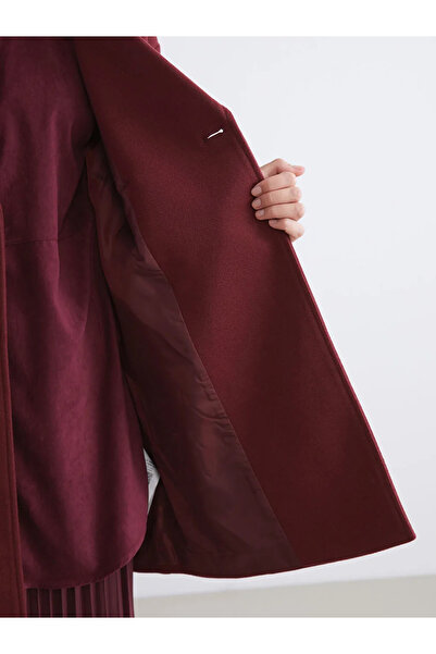 LC Waikiki Lcw Modest Burgundy Jacket Collar Women's Cashmere Coat