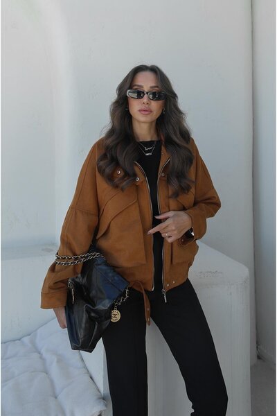 Havoş Μπουφάν Bomber από καστόρι με λεπτομέρεια τσέπης