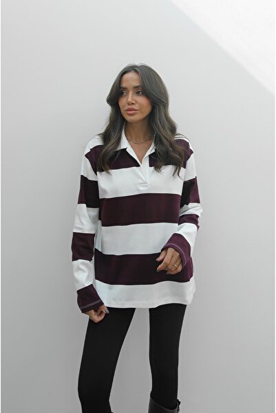 Havoş Φούτερ με χοντρές ρίγες σε μπορντό χρώμα