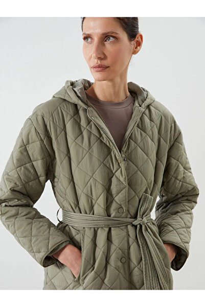 LC Waikiki Lcwaikiki Classic Green Hooded Quilted Oversize Women's Puffer Coat