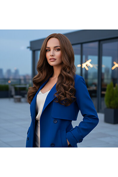ALVERA COLLECTION باروكة صناعية طويلة من الألياف المموجة بدون نافذة / بني محم...