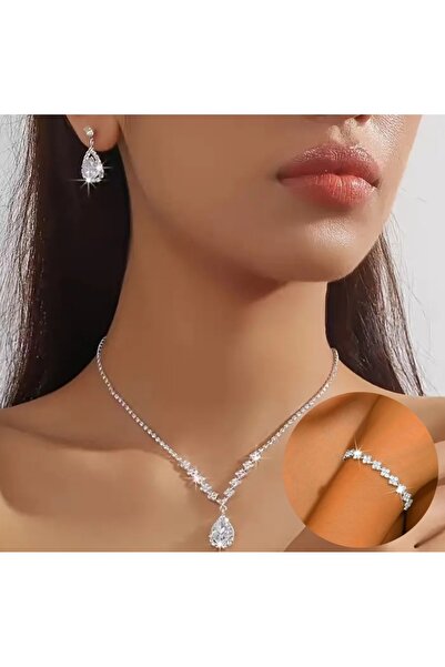 Mihra Aksesuar مجموعة ثلاثية من أقراط القلادة والإسورة