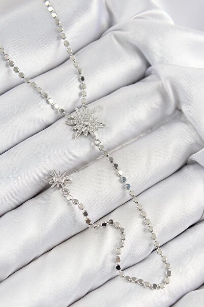 Inure Jewelry قلادة من حجر الزركون النحاسي مع سلسلة مكسورة على شكل نجمة القطب موديل Y باللون الفضي