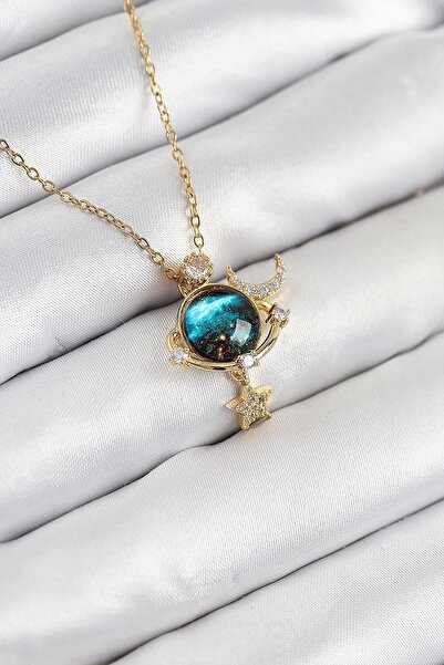 Inure Jewelry قلادة نسائية من الفولاذ 316L مرصعة بحجر الزركون على شكل كوكب بل...