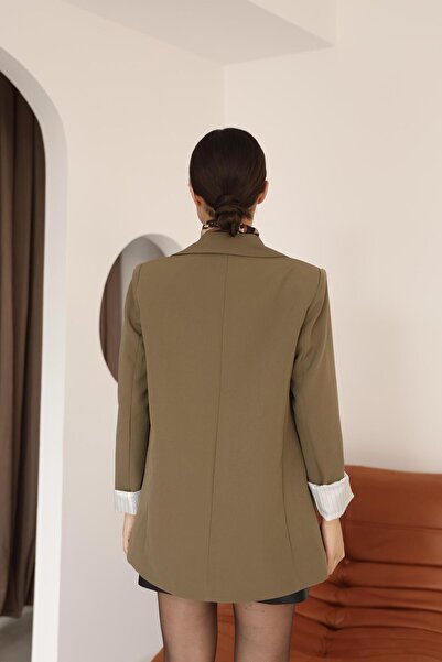 polle Kadın Haki Kol Detaylı Blazer Ceket