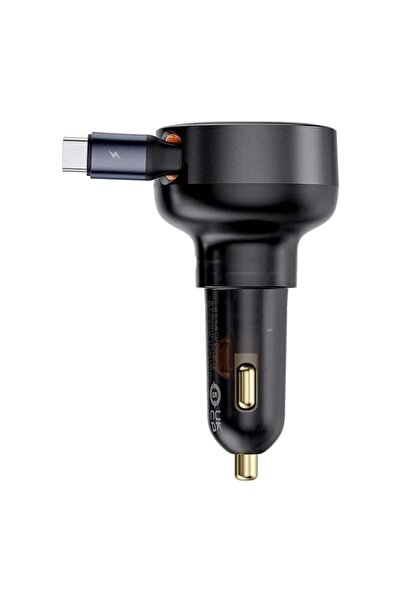 Baseus - Enjoyment Pro Retractable Car Charger with 60W Type-C Cable - Black