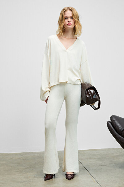 GRIMELANGE Semeus women's soft and stretchy ecru flare leg sweatpants