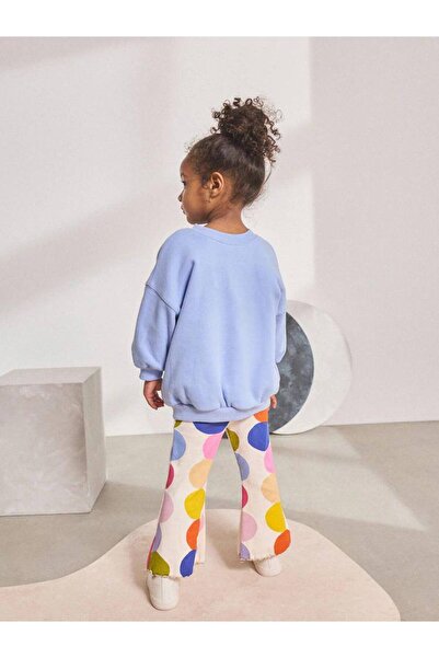 MİO Kız Çocuk Pamuklu Mavi Sweatshirt ve Renkli Puantiyeli Flare Pantolon Takım