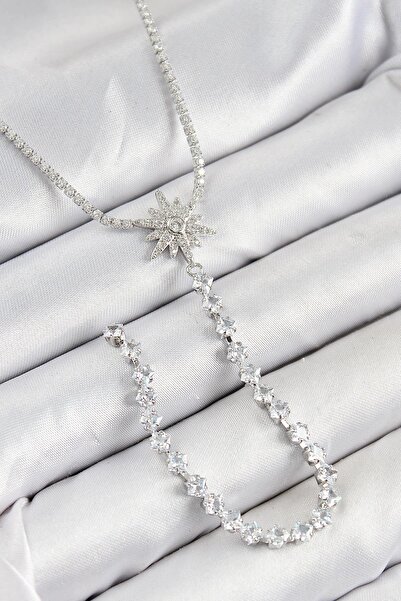 Inure Jewelry قلادة من النحاس الأصفر والزركون بحجر القطب النجمي موديل ذهبي ال...