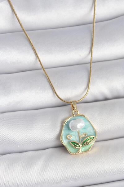 Inure Jewelry 316L الصلب سلسلة ذهبية اللون زهرة زرقاء مطرزة اللؤلؤ المطرزة صو...