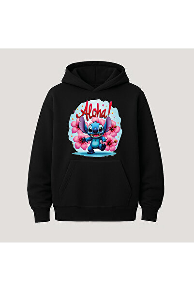 SVART WEAR هودي قطني بأكمام طويلة مع جيب كنغر مطبوع عليه ستيتش