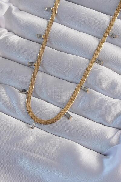 Inure Jewelry 316L Çelik Gold Renk Baget Taşlı İtalyan Zincir Kolye
