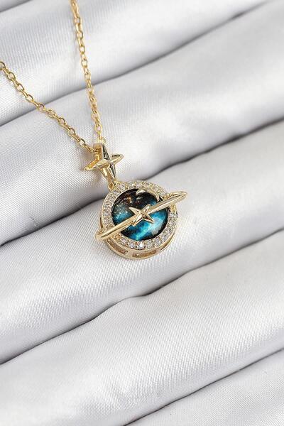 Inure Jewelry قلادة نسائية من الفولاذ 316L مرصعة بحجر الزركون على شكل كوكب بل...