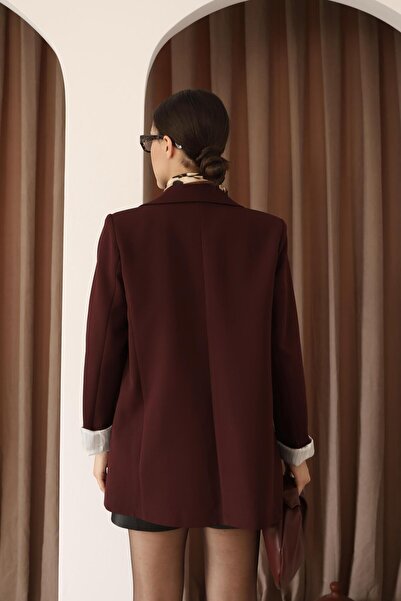 polle Kadın Bordo Kol Detaylı Blazer Ceket