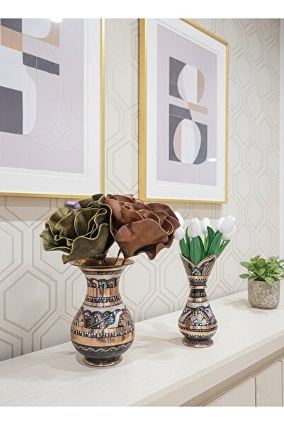 Zinnun Σετ Βάζων από Χαλκό με Εμαγιέ Φινίρισμα -gülçiçek-