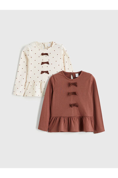 LC Waikiki طاقم الرقبة القوس مفصلة تي شيرت الفتاة