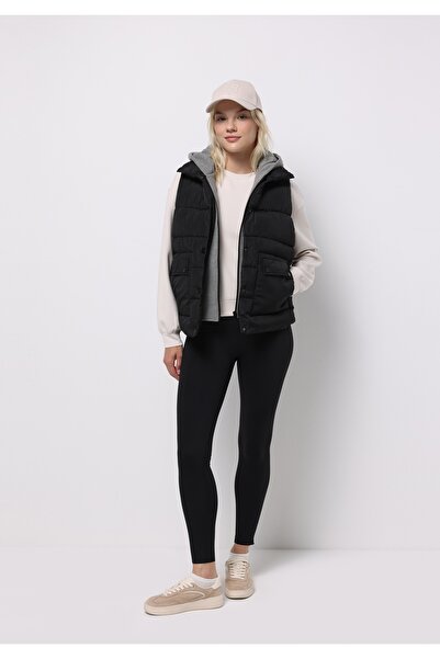 Colin's Regular Fit Kapüşonlu Fermuarlı Astarlı Suya Dayanıklı Kadın Siyah Yelek