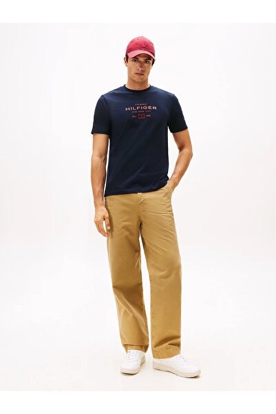 Tommy Hilfiger Erkek Bisiklet Yaka Yazılı Kısa Kol Pamuklu Regular Fit Mavi T-Shirt MW0MW40002-DW5