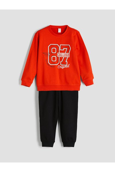 LC Waikiki Crew Neck Long Sleeve Printed Baby Boy Sweatshirt and Sweatpants