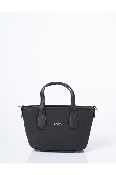 Kayra Textured Thick Strap Tote Bag Black