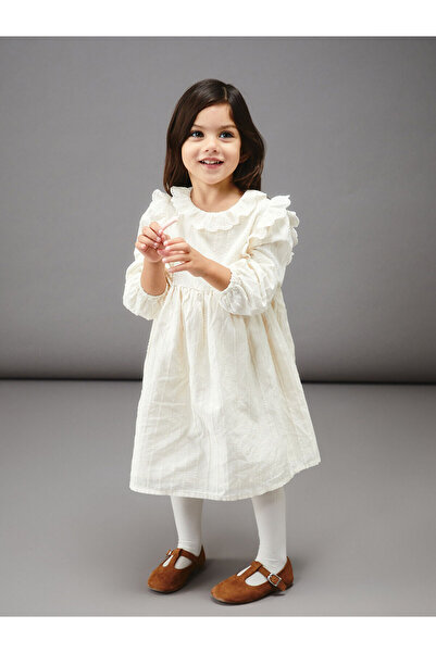 LC Waikiki LCW baby Bej Bebe Yakalı Fırfırlı Kız Bebek Elbise