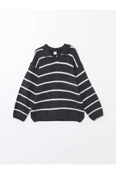 LC Waikiki Anthracite polo collar striped baby boy knit sweater from hera fas...