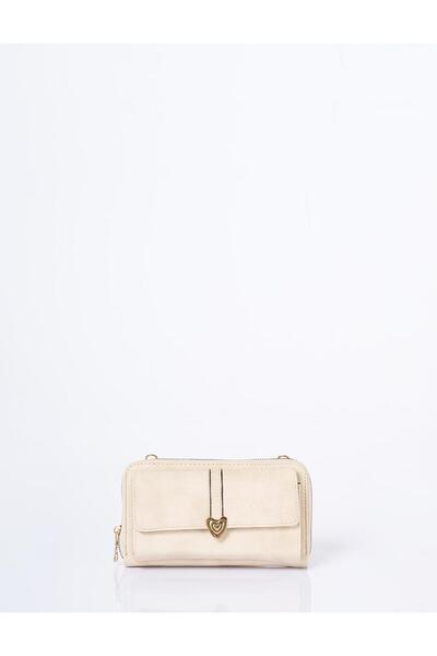 Kayra Geantă portofel cu detaliu inimă, cremă