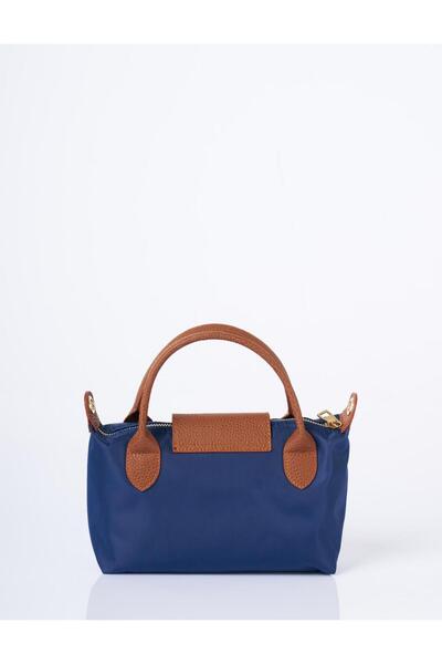 Kayra Medium Size Fabric Shoulder Bag with Snap Detail Navy Blue