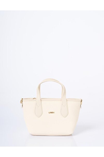 Kayra Textured Thick Strap Tote Bag Cream