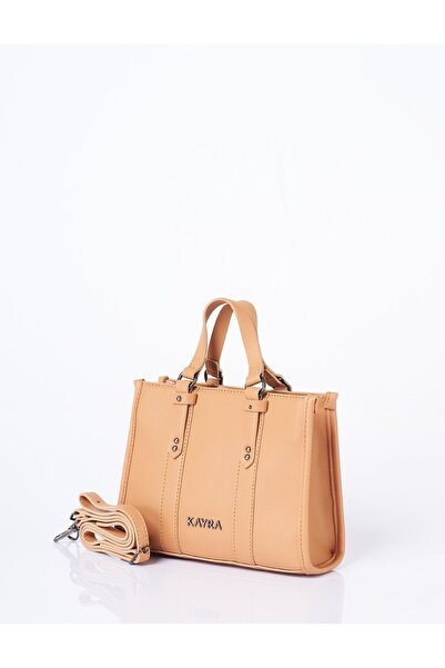 Kayra Faux Leather Tote Bag with Shoulder Strap Camel