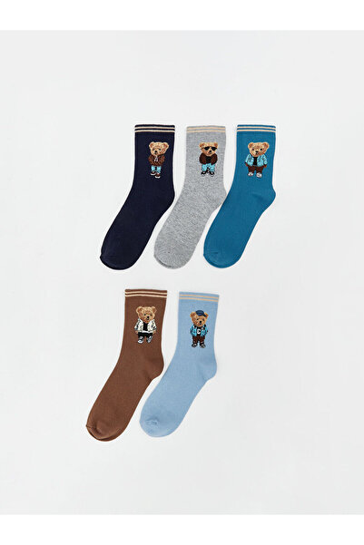 LC Waikiki LCW Kids Karişik Ayı Teddy Desenli Erkek Çocuk Soket Çorap 5'li (W5)