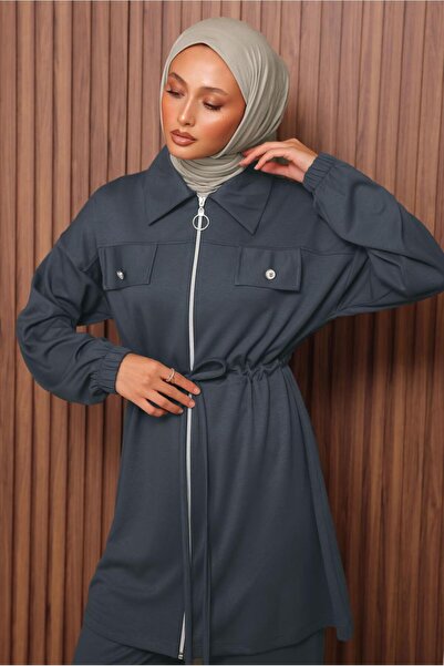 TRENDTESETTÜR Women's Gray (Anthracite) Belted Pants Suit t 5135