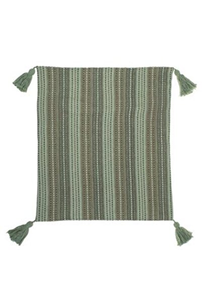 Jumbo Față de pernă din bumbac, verde, maro, kaki, cu dungi și ciucuri maro, 43 x 42 cm