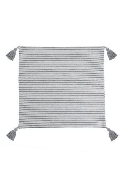Jumbo Față de pernă decorativă gri cu dungi subțiri și ciucuri 45 x 45 cm