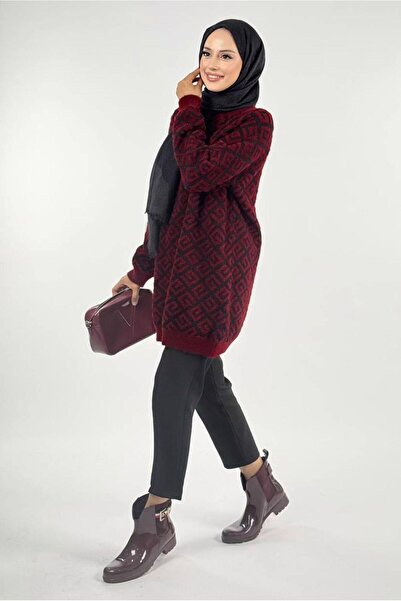 TRENDTESETTÜR Women's Burgundy Patterned Tunic t 62381