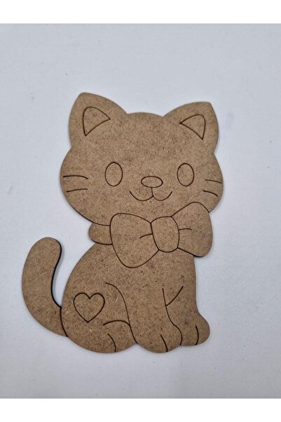 Mu Art Ahşap 10 قطع من فن الرسم الخشبي على شكل قطة لطيفة مع ربطة عنق، فن النش...