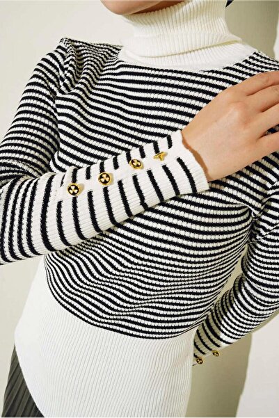 TRENDTESETTÜR Women's Cream Striped Knitwear Sweater t 3304