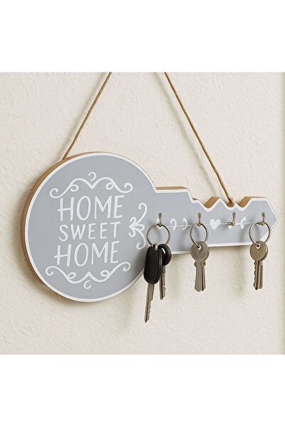 OEM Suport Chei din Lemn in Forma de Cheie cu 4 Carlige 30x17cm Home Sweet Home